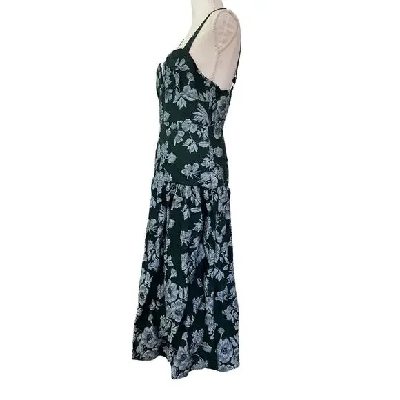 Lulus Major Flirtation Emerald Floral Jaquard Midi Dress Size M Drop Waist - Picture 2 of 10